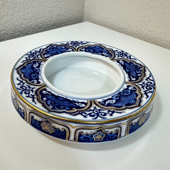 Imari Hand Painted Japanese Porcelain Ashtray Blue/White/Gold Phoenix Beautiful - Picture 1 of 9